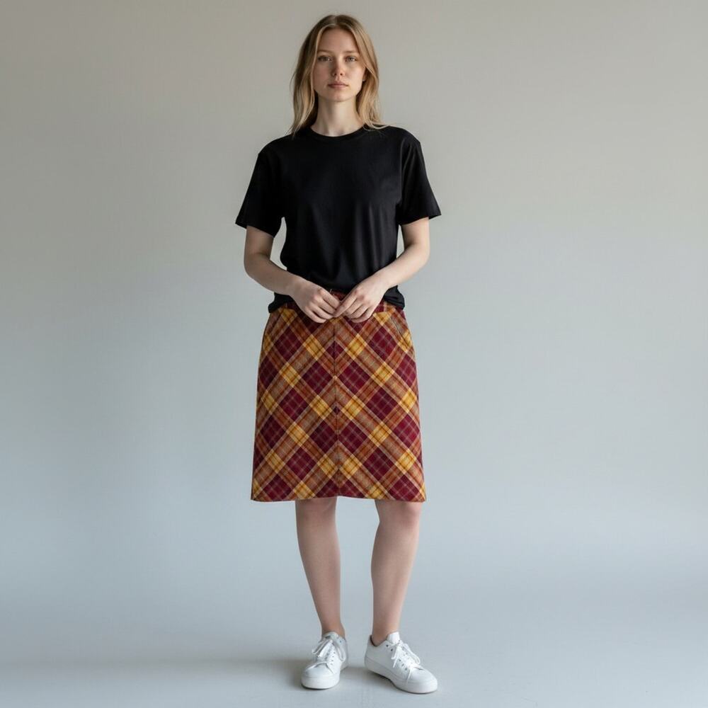 Oilily Jeans Wear Plaid Button Zip Closure Skirt Womens Size 42 US 10 12